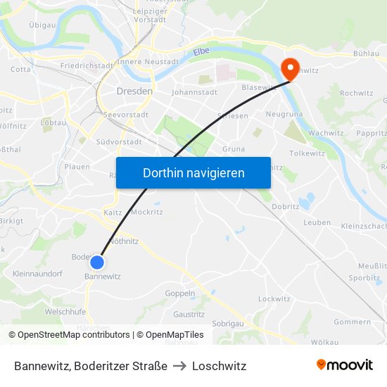 Bannewitz, Boderitzer Straße to Loschwitz map