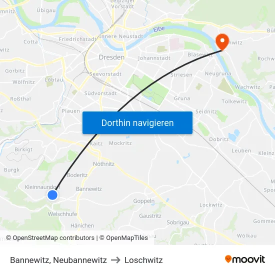 Bannewitz, Neubannewitz to Loschwitz map