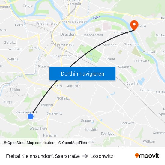 Freital Kleinnaundorf, Saarstraße to Loschwitz map