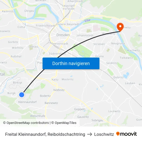 Freital Kleinnaundorf, Reiboldschachtring to Loschwitz map