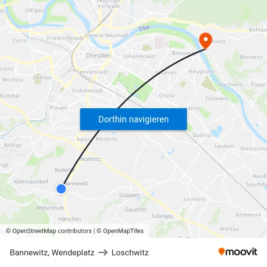Bannewitz, Wendeplatz to Loschwitz map