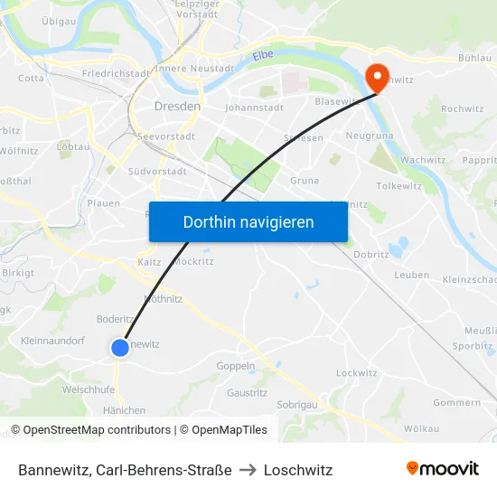 Bannewitz, Carl-Behrens-Straße to Loschwitz map