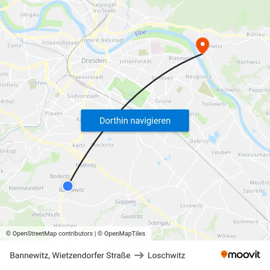 Bannewitz, Wietzendorfer Straße to Loschwitz map