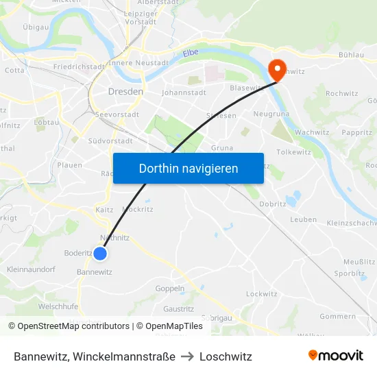 Bannewitz, Winckelmannstraße to Loschwitz map