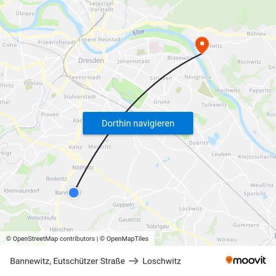 Bannewitz, Eutschützer Straße to Loschwitz map