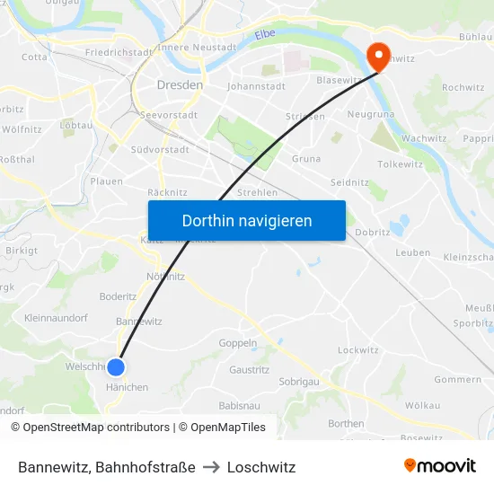 Bannewitz, Bahnhofstraße to Loschwitz map