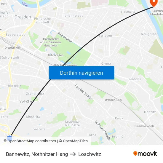 Bannewitz, Nöthnitzer Hang to Loschwitz map