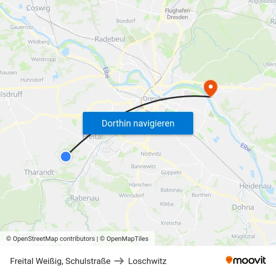 Freital Weißig, Schulstraße to Loschwitz map