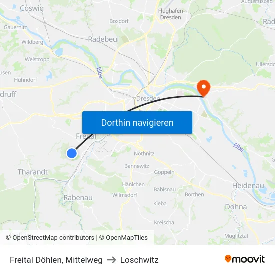 Freital Döhlen, Mittelweg to Loschwitz map