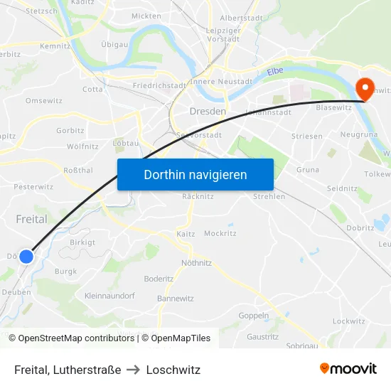 Freital, Lutherstraße to Loschwitz map