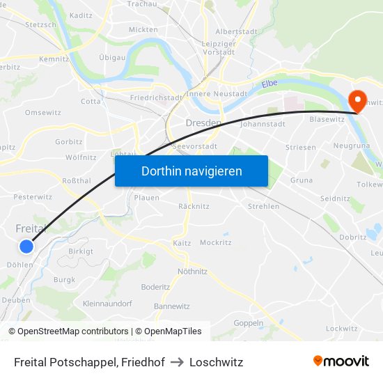 Freital Potschappel, Friedhof to Loschwitz map