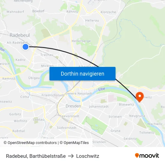 Radebeul, Barthübelstraße to Loschwitz map