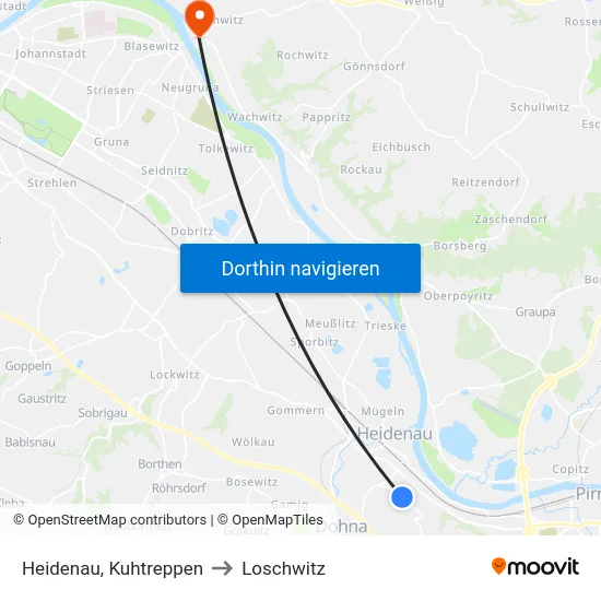 Heidenau, Kuhtreppen to Loschwitz map