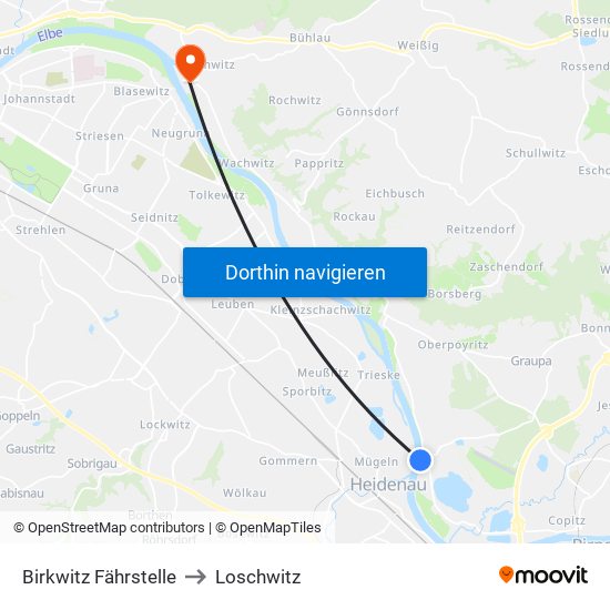 Birkwitz Fährstelle to Loschwitz map