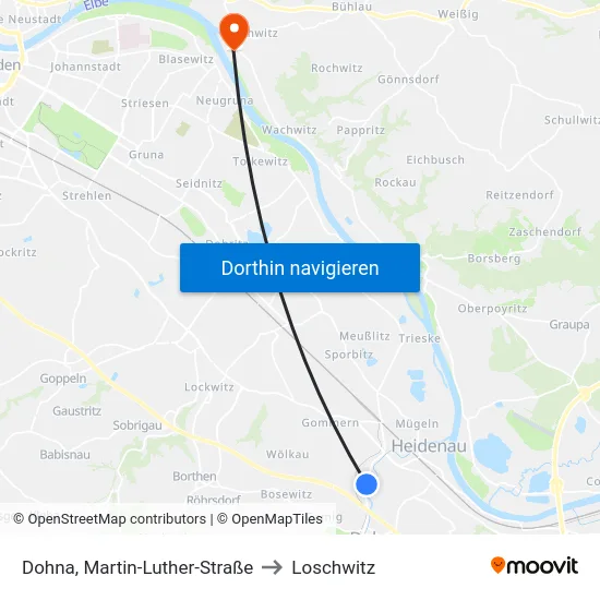 Dohna, Martin-Luther-Straße to Loschwitz map