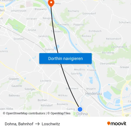 Dohna, Bahnhof to Loschwitz map
