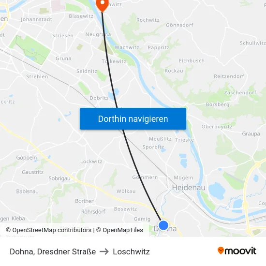 Dohna, Dresdner Straße to Loschwitz map