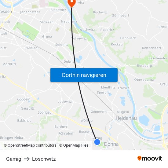 Gamig to Loschwitz map