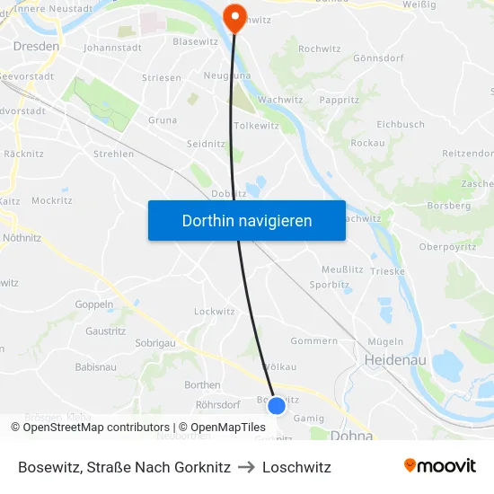 Bosewitz, Straße Nach Gorknitz to Loschwitz map
