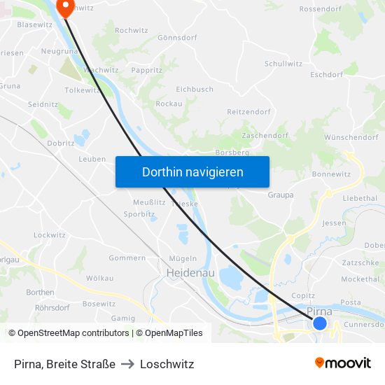 Pirna, Breite Straße to Loschwitz map