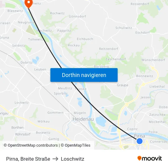 Pirna, Breite Straße to Loschwitz map
