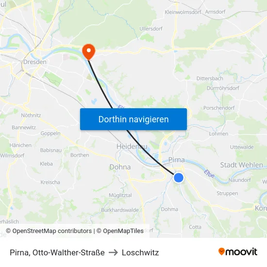 Pirna, Otto-Walther-Straße to Loschwitz map
