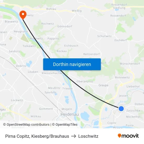 Pirna Copitz, Kiesberg/Brauhaus to Loschwitz map