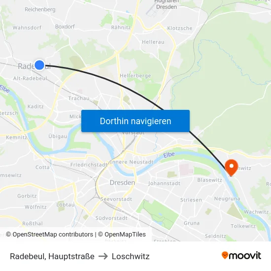 Radebeul, Hauptstraße to Loschwitz map