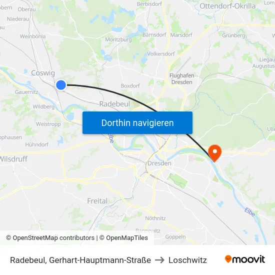 Radebeul, Gerhart-Hauptmann-Straße to Loschwitz map