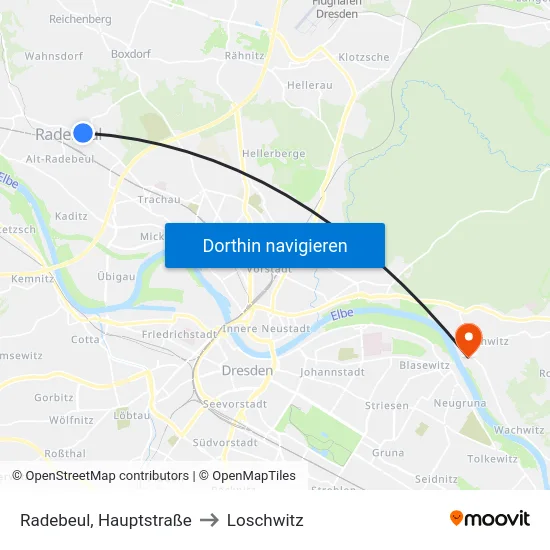 Radebeul, Hauptstraße to Loschwitz map