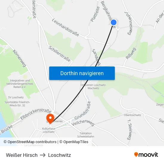 Weißer Hirsch to Loschwitz map