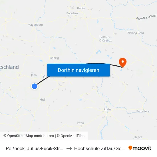 Pößneck, Julius-Fucik-Straße to Hochschule Zittau/Görlitz map
