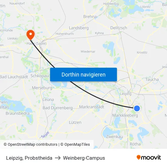 Leipzig, Probstheida to Weinberg-Campus map