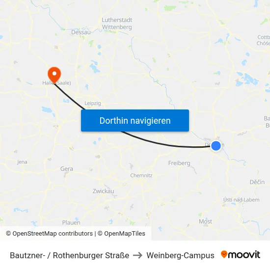 Bautzner- / Rothenburger Straße to Weinberg-Campus map