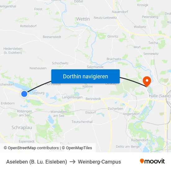 Aseleben (B. Lu. Eisleben) to Weinberg-Campus map