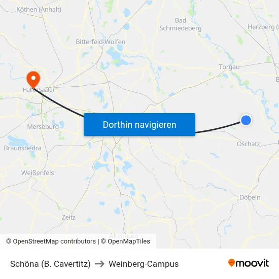 Schöna (B. Cavertitz) to Weinberg-Campus map