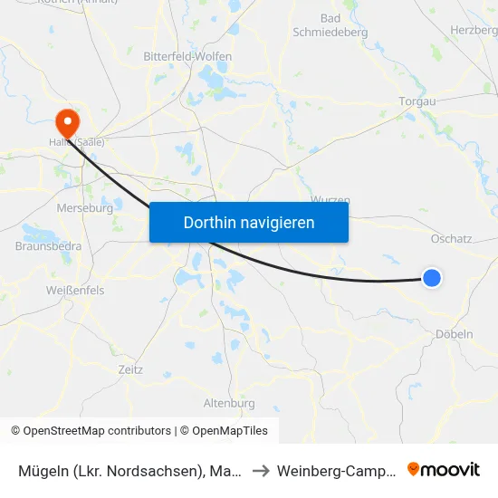 Mügeln (Lkr. Nordsachsen), Markt to Weinberg-Campus map