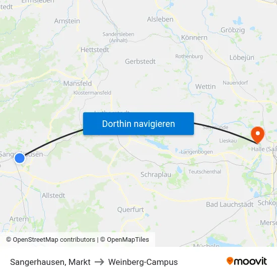 Sangerhausen, Markt to Weinberg-Campus map