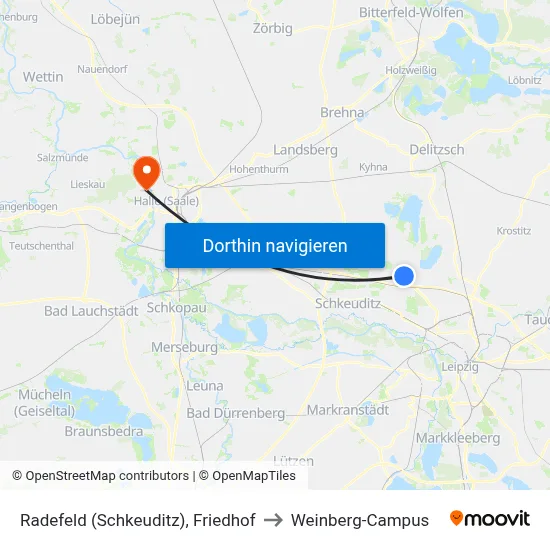 Radefeld (Schkeuditz), Friedhof to Weinberg-Campus map