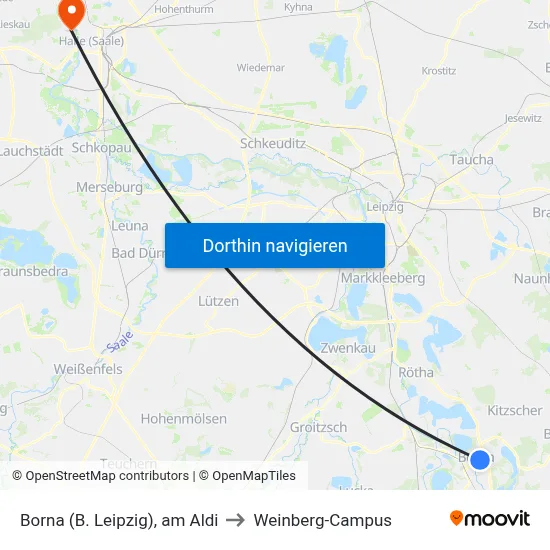 Borna (B. Leipzig), am Aldi to Weinberg-Campus map