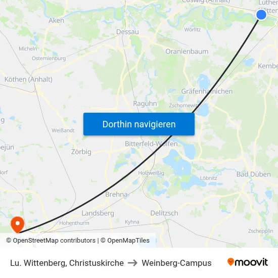 Lu. Wittenberg, Christuskirche to Weinberg-Campus map