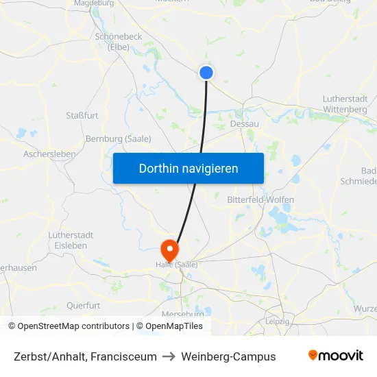 Zerbst/Anhalt, Francisceum to Weinberg-Campus map