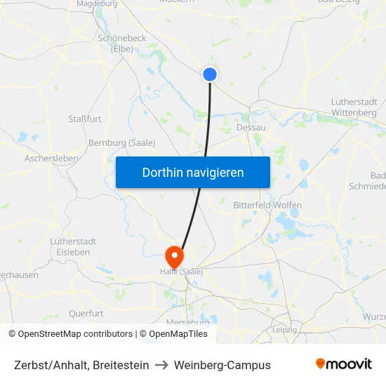 Zerbst/Anhalt, Breitestein to Weinberg-Campus map