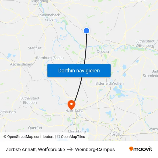 Zerbst/Anhalt, Wolfsbrücke to Weinberg-Campus map
