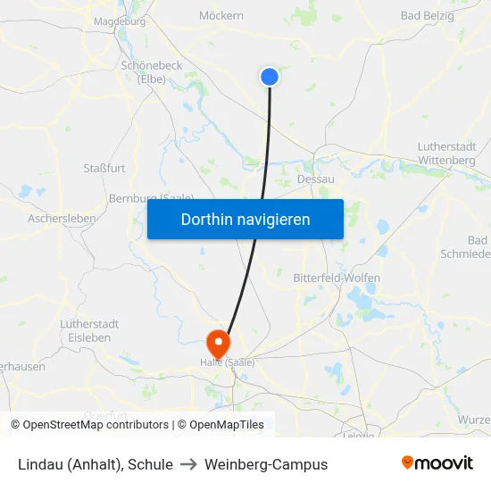 Lindau (Anhalt), Schule to Weinberg-Campus map