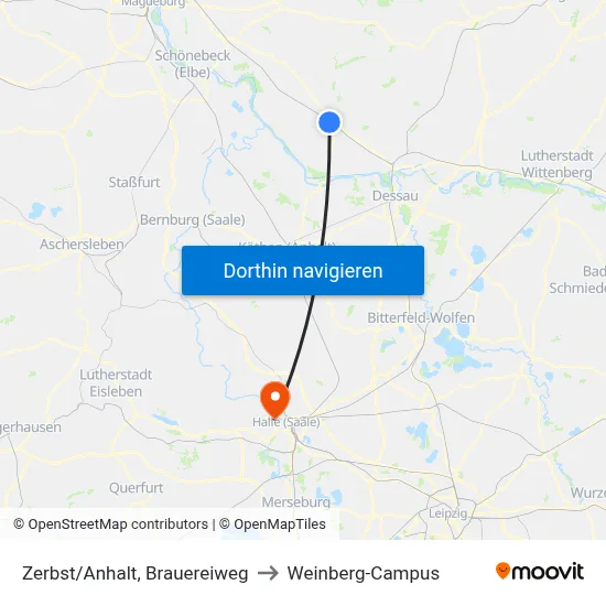 Zerbst/Anhalt, Brauereiweg to Weinberg-Campus map