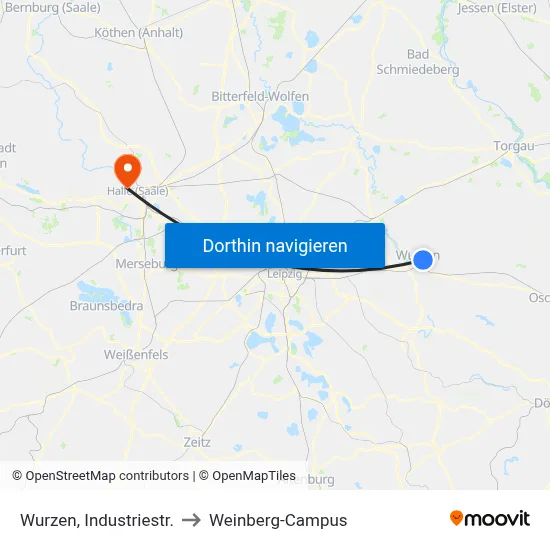 Wurzen, Industriestr. to Weinberg-Campus map