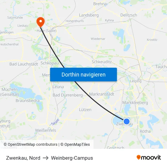 Zwenkau, Nord to Weinberg-Campus map