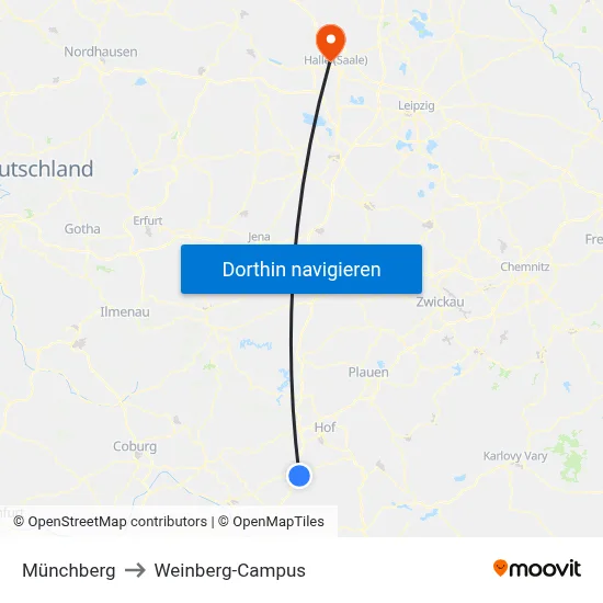 Münchberg to Weinberg-Campus map