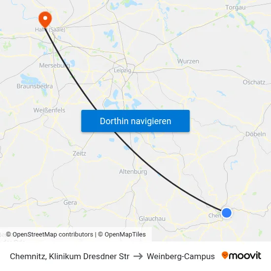 Chemnitz, Klinikum Dresdner Str to Weinberg-Campus map